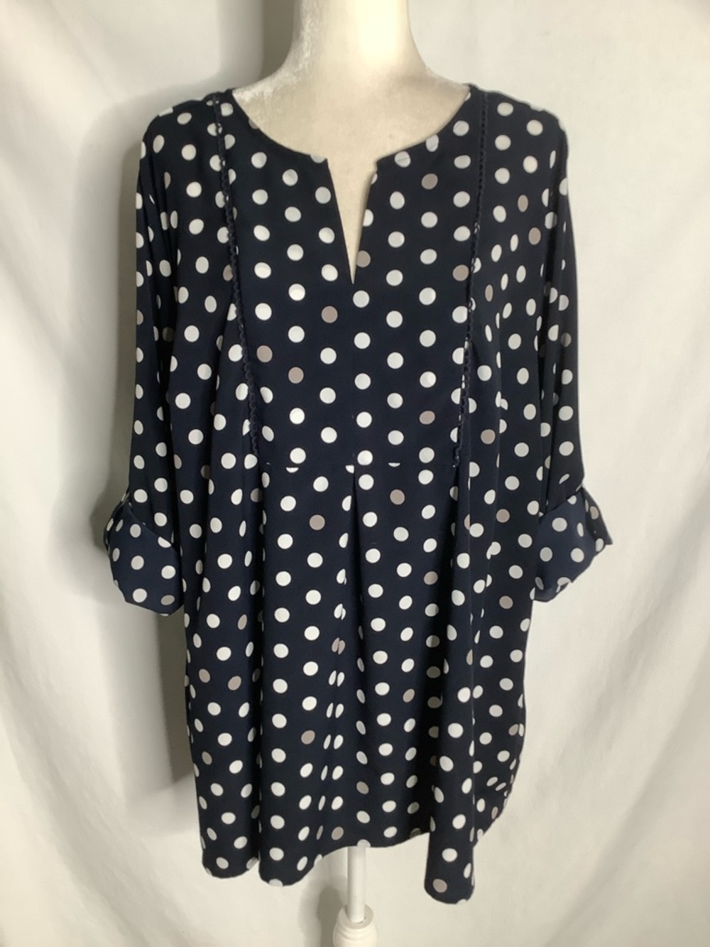 Lane Bryant Navy and White Polka Dot V-Neck Blouse 22/24